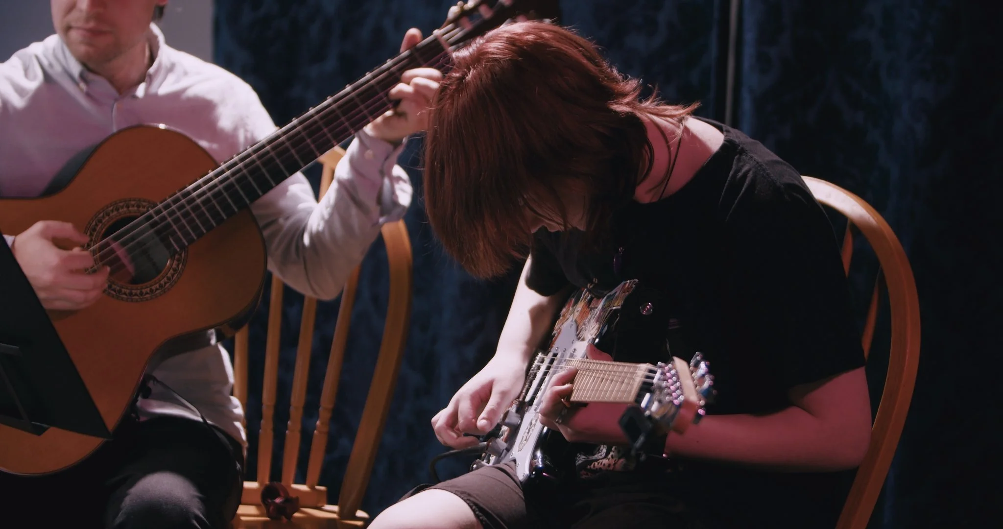 A student learning an instrument